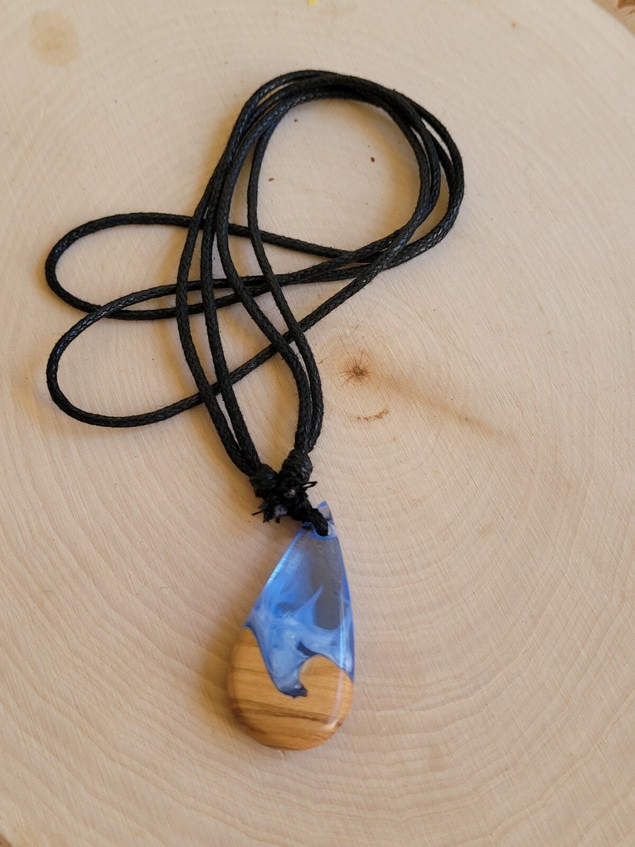 Epoxy Resin & Olive Wood Adjustable Necklace Ocean Wave