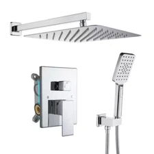 Complete Shower System w/ Anti-Scald Valve, 10" Rainfall Head & Sprayer, chrome