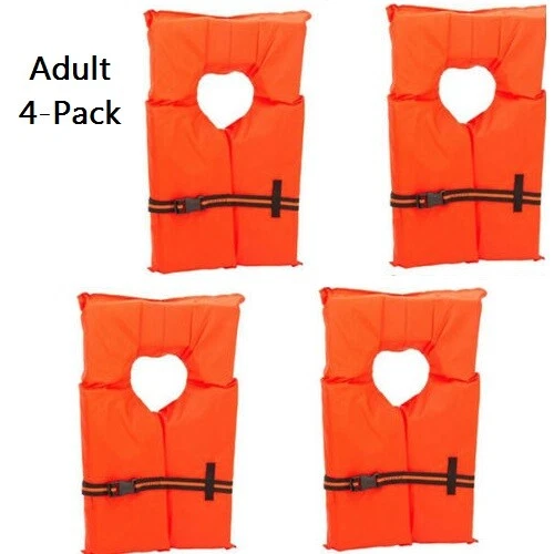 Life Jackets Vest Preserver Type II 4 Pack Orange Adult Fishing Boating USCG PFD - Picture 1 of 2