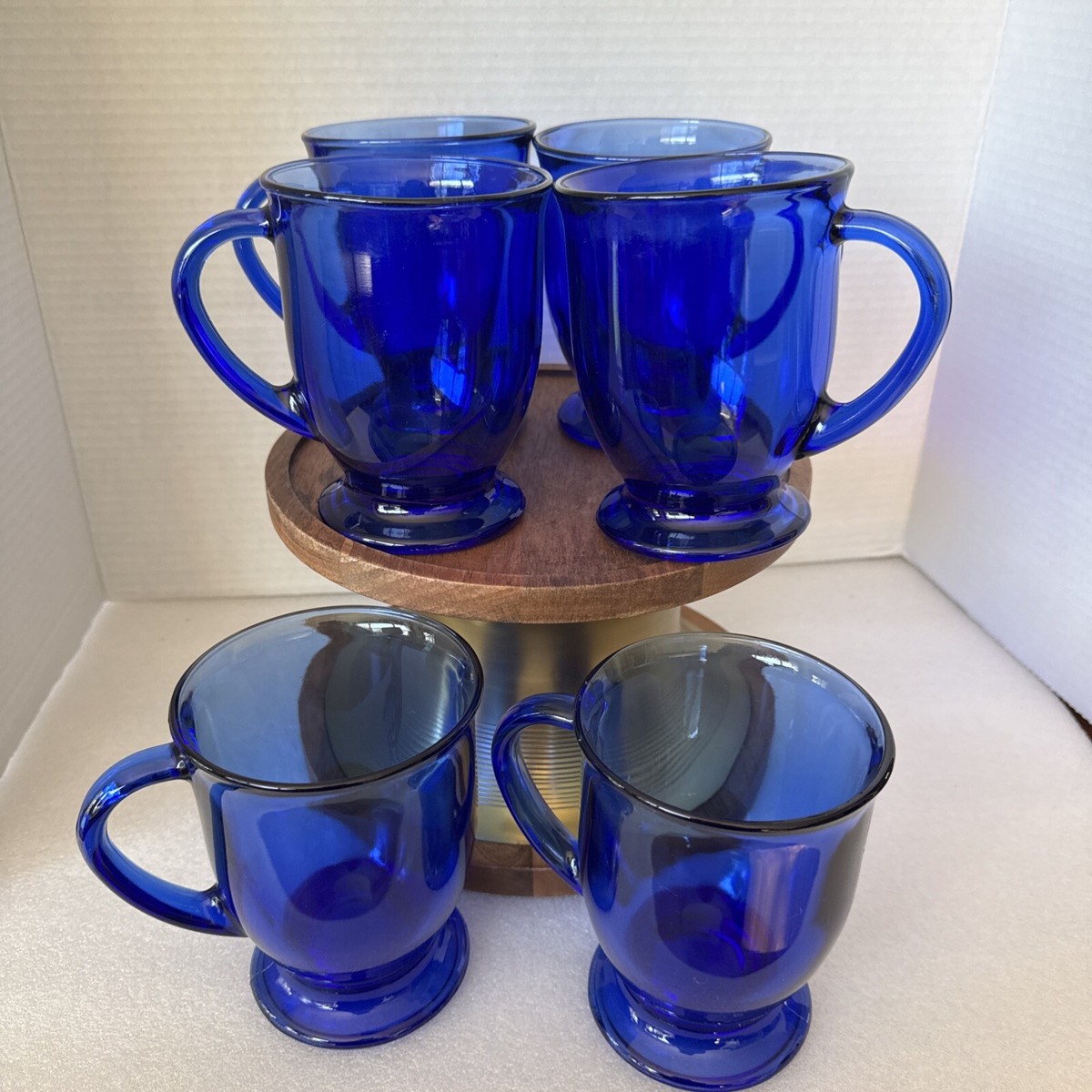 Set Of 6 Vintage Anchor Hocking Cobalt Blue Glass Pedestal Mugs | eBay