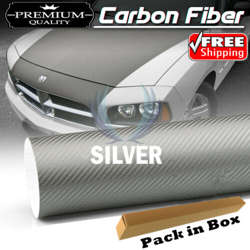 Silver Carbon Fibre Fiber Car Vinyl Wrap Car Protector Stickers Decal 152CMx30CM - Picture 1 of 8