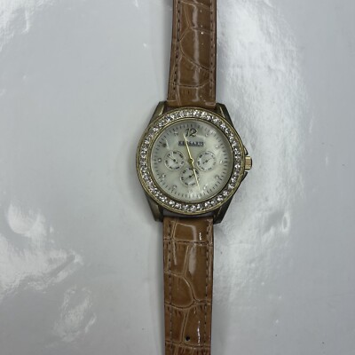 E Kessaris HS2404 Japan Gold Beige Croc Patent Crystals Watch Stainless Works
