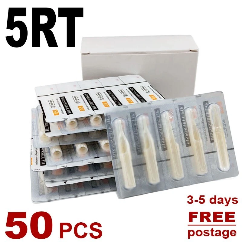EZ REVOLUTION 5RT Tattoo Round Tips Tubes Nozzles 50pcs for 5RL, 5RS Needle Sterile White