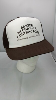 Vtg Baxter Mechanical Contractors Brown Mesh Trucker Baseball Hat Snap Back 