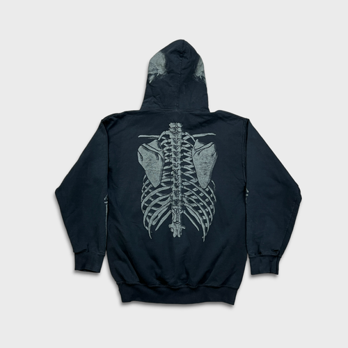 Sudadera con Capucha Esqueleto 2005 De Colección Para Hombres Mediana Negra Gráfica AOP Desteñida - Imagen 6 de 11