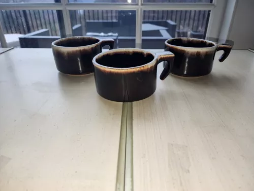 VTG Lot Of 3 Pfaltzgraff Brown Drip Glaze Cups/Mugs, Hook Handle, NO CHIPS, USA!