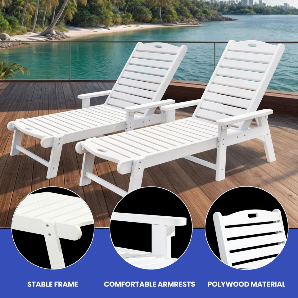 2 PCS Reclining Patio Chaise Lounge All-Weather Adjustable Beach Chair Lay Flat - Imagem 4 de 4