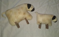 Primitive Sheep Decor Plush Wood Legs Set Of 2 Country Farmhouse Animals 