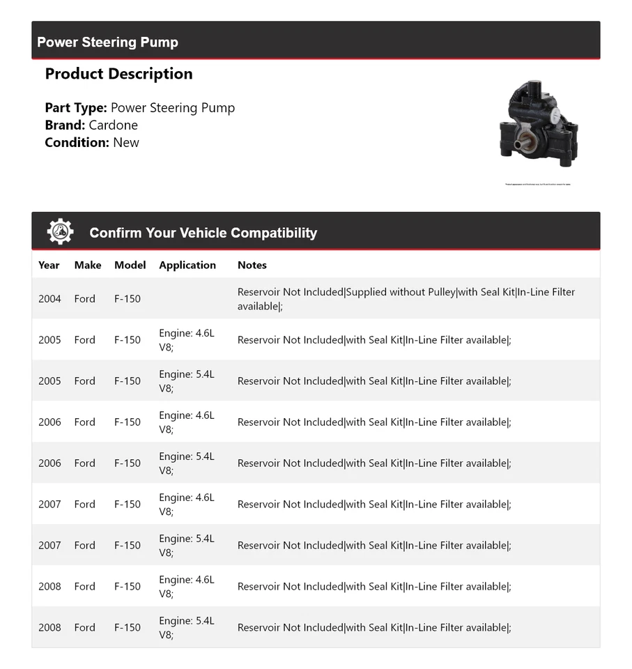 Bomba de dirección asistida Cardone para Ford F-150 2004-2008 2005 2006 2007 Foto 2 de 4