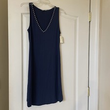 NWT Dolce & Gabbana Beachwear Navy Blue Coverup Dress V-Neck Rhinestone Detail