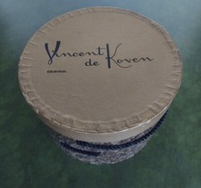 Vintage Original Vincent de Koven Hat Box 10"w x 6.75" h Gold Black Brown