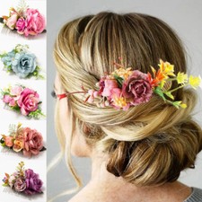 Women Large Artificial Flower Metal Hair Side Combs Wedding Clip Accessories  