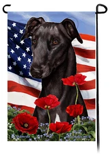 Patriotic Flowers Garden Flag - Black Greyhound
