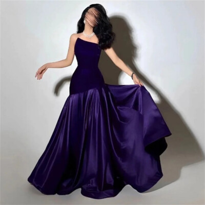Purple Velvet Satin Formal Evening Dresses Mermaid Prom Dress Women Party  Gowns