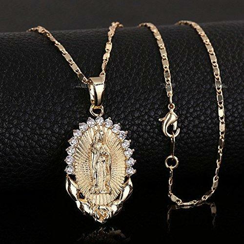 Women Virgin Mary Pendant Necklace Gold 
