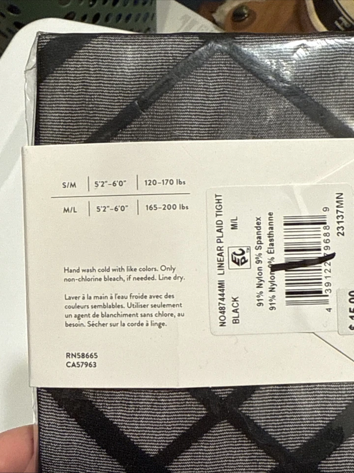 NWT Nordstrom Linear Plaid Black Tights Size M/L - Image 4 of 4