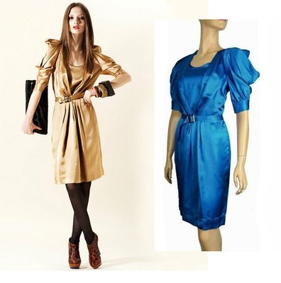 JUST CAVALLI BY ROBERTO CAVALLI BLUE SATIN DRESS WITH BELT $670 sz IT 38 US 2