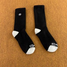 Bamboo Mens Large Black White Logo Ribbed Crew Socks New
