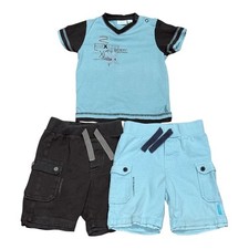 Mexx Shirt Shorts Set Boys 12-18M Blue Black 100 Cotton 2 Pair Cargo Pockets
