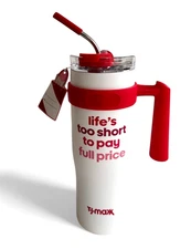 TJ MAXX Life’s Too Short Pay Full Price STAINLESS TUMBLER CUP Handle 40 Oz NEW