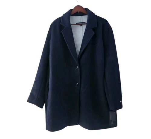 Tommy Hilfiger Navy Blue Button Front Polyester Wool Blend Coat Jacket Women XL