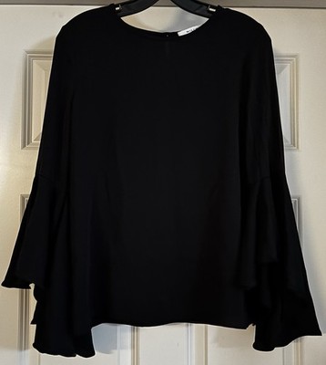 $345 Milly Silk Crepe Extravagant Tiered Sleeves Size 4 Keyhole Button Back Neck