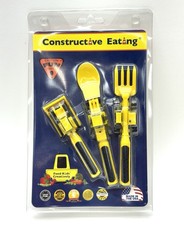 Constructive Eating Kids Utensil Set Fork Spoon Pusher Bulldozer New USA