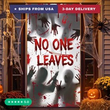 35" x 71" Halloween Door Cover No One Leaves Door Decorations