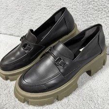 Steve Madden Trifecta Platform Loafer Black Leather Womens Size 10 M
