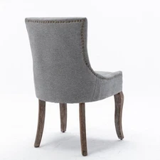 Thickened Fabric Chairs w/Neutrally Toned Solid Wood Legs,Bronze Nail Head,Gray