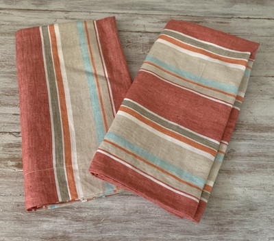 Two (2) LIBECO HOME Belgian Linen Grand Euro Pillow Shams Multicolor Stripe