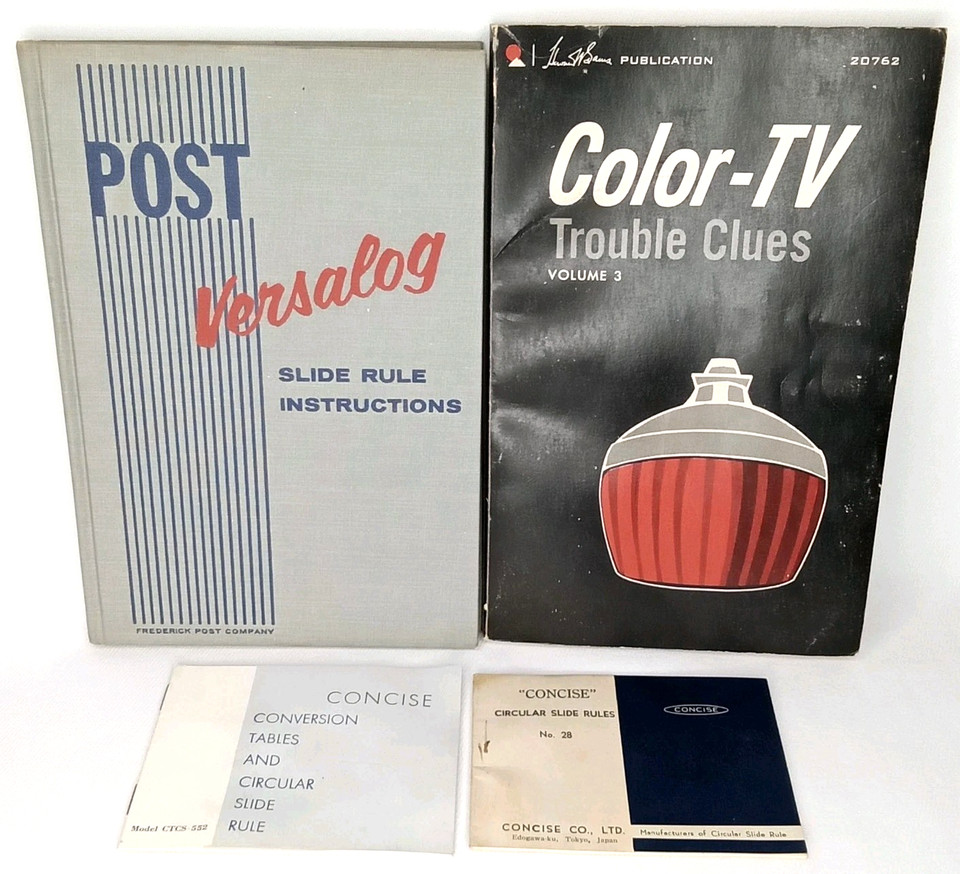 A 'Television Repair Slide Rule' for diagnosing color TV problems — an impossibly niche analog tool that doubles as a gorgeous piece of mid-century tech ephemera.