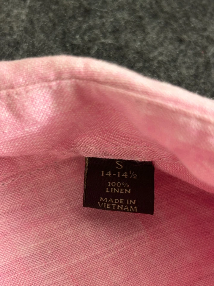 Camisa con botones Tasso Elba 100 % lino para hombre pequeña 14-14 1/2 rosa manga larga Foto 3 de 4