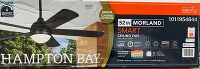 Hampton Bay Morland 52 in. Smart Indoor/Covered Outdoor Black Ceiling Fan *OPEN