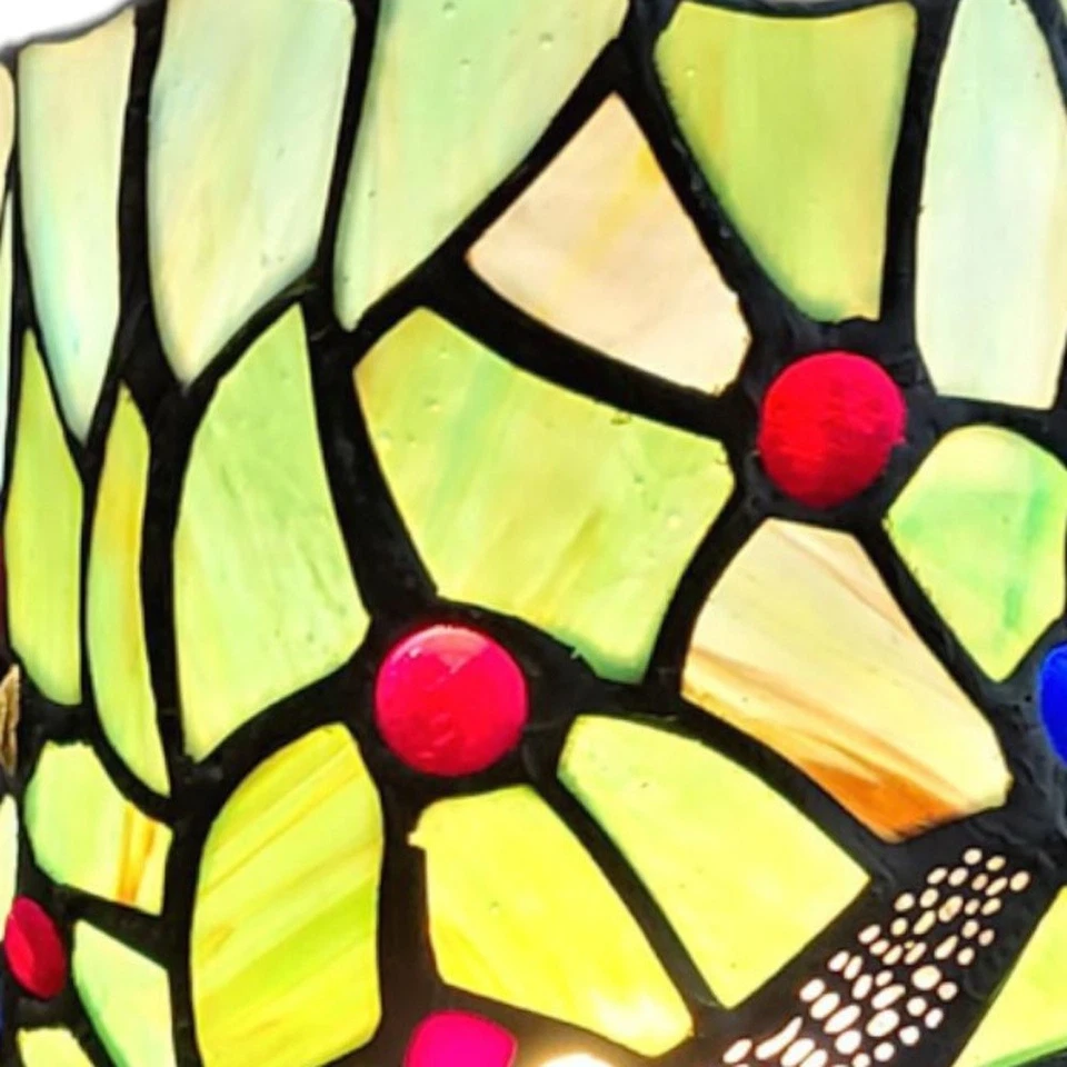 Lámpara de acento de vitral de libélula verde y rosa de 11" Foto 4 de 4