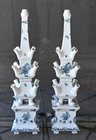 Delft-style Blue and White Three-tier Tulipieres 24" Tall MATCHED SET OF TWO