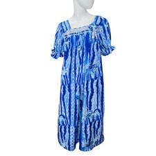 Vtg Muumuu Handmade Women's Dress Floral Dress 1 Sz L Blue Silver Hawaii