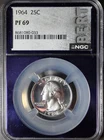 NGC 1964 Washington Quarter Dollar 90% Silver US Proof PF 69 Certified Coin