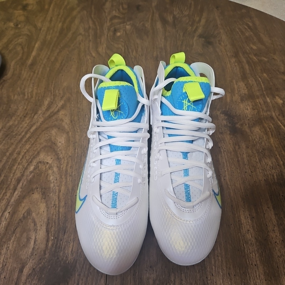 Nike Huarache 9 Elite Mid LAX SE Cleats White Blue Volt  display picture 3