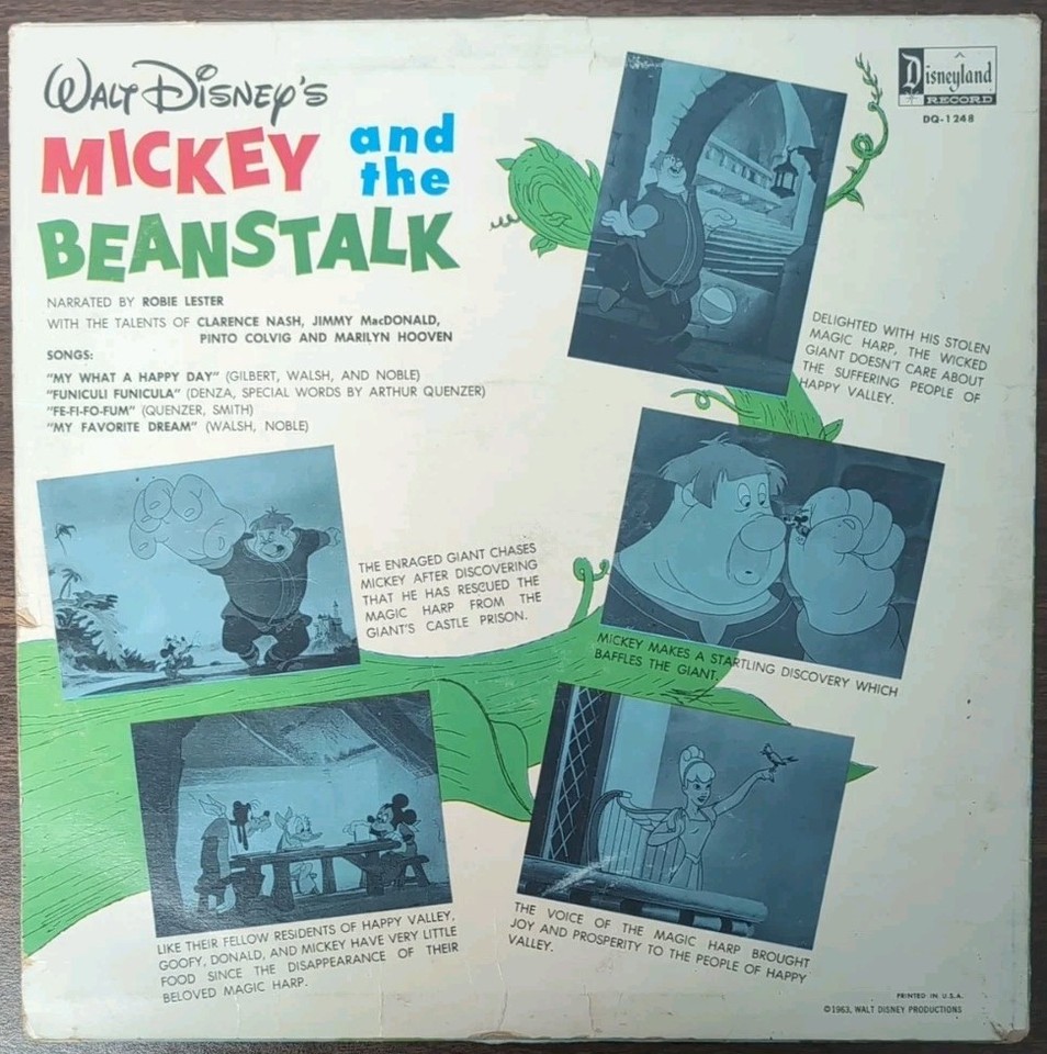1963 Walt Disney's Mickey and the Beanstalk Vinyl Record LP