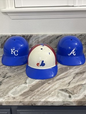 Lot Of 3 Vtg 1970s Full Size MLB Plastic Batting Helmet Souvenir Expos Braves KC