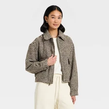 Women's Textured Houndstooth Jacket - A New Day Brown L