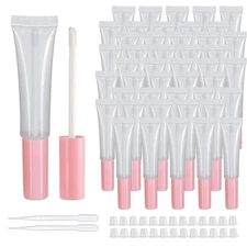 Empty Squeeze Lip Gloss Tubes 15ml 0.5oz Pink Soft Container Wand 50 Pack