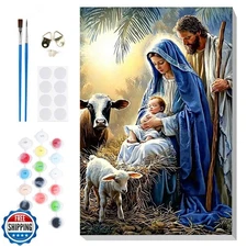 Bowetile Nativity Scene Paint by Numbers for Adults Beginners Fra