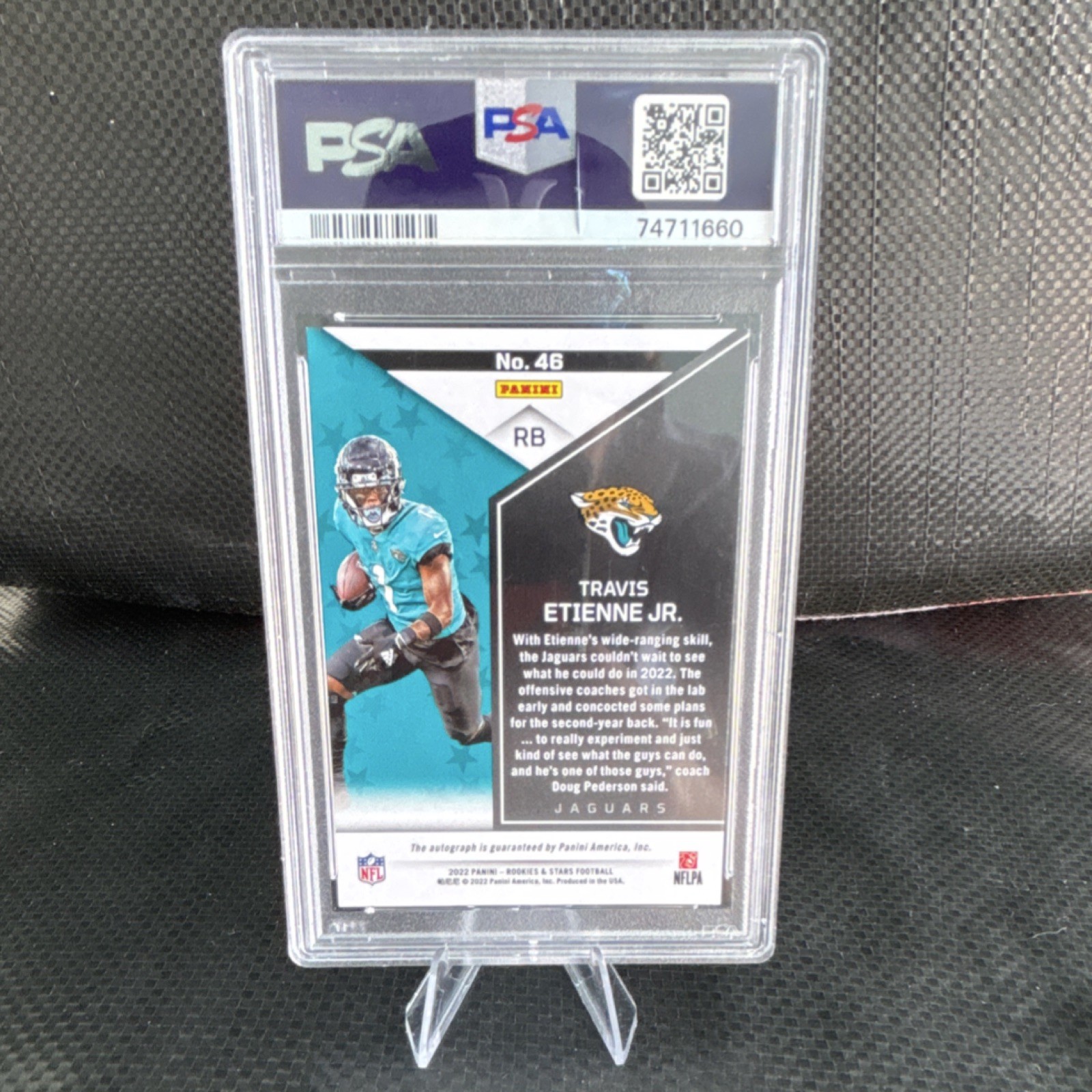 2022 Rookies & Stars Travis Etienne Jr. Orange #46 /49 PSA 9 Pop 1 Auto Jaguars view 2