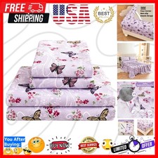 Floral King Bed Sheets, Purple Paisley Flower Printed Sheet Set - Brushed Mic...