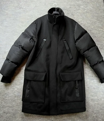 Alexander Wang x H&M Black Neoprene Parka Coat Mens Size S *no hood* image 2