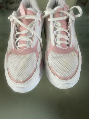 nike white & pink air max bolt trainers