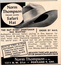 Norm Thompson Trade-Mark Safari Hat Portland OR 1955 Ad TAJ5-M8