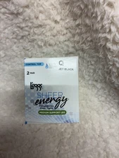 Leggs Sheer Energy Leggings Womens Large Q Jet Black Compression Control Top 2Pk